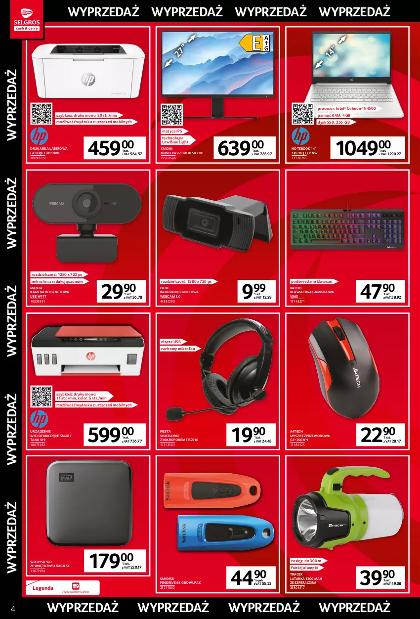 Gazetka promocyjna Selgros - Katalog Wyprzedaż - ważna 05.01 do 18.01.2023 - strona 4 - produkty: Acer, Drukarka, Gra, Intel, Kamera, Kamera internetowa, Klawiatura, Latarka, Manta, Mikrofon, Mobil, Monitor, Mysz, Mysz bezprzewodowa, Notebook, Pendrive, Procesor, Ser, Słuchawki, Tarka, Top, Urządzenie wielofunkcyjne