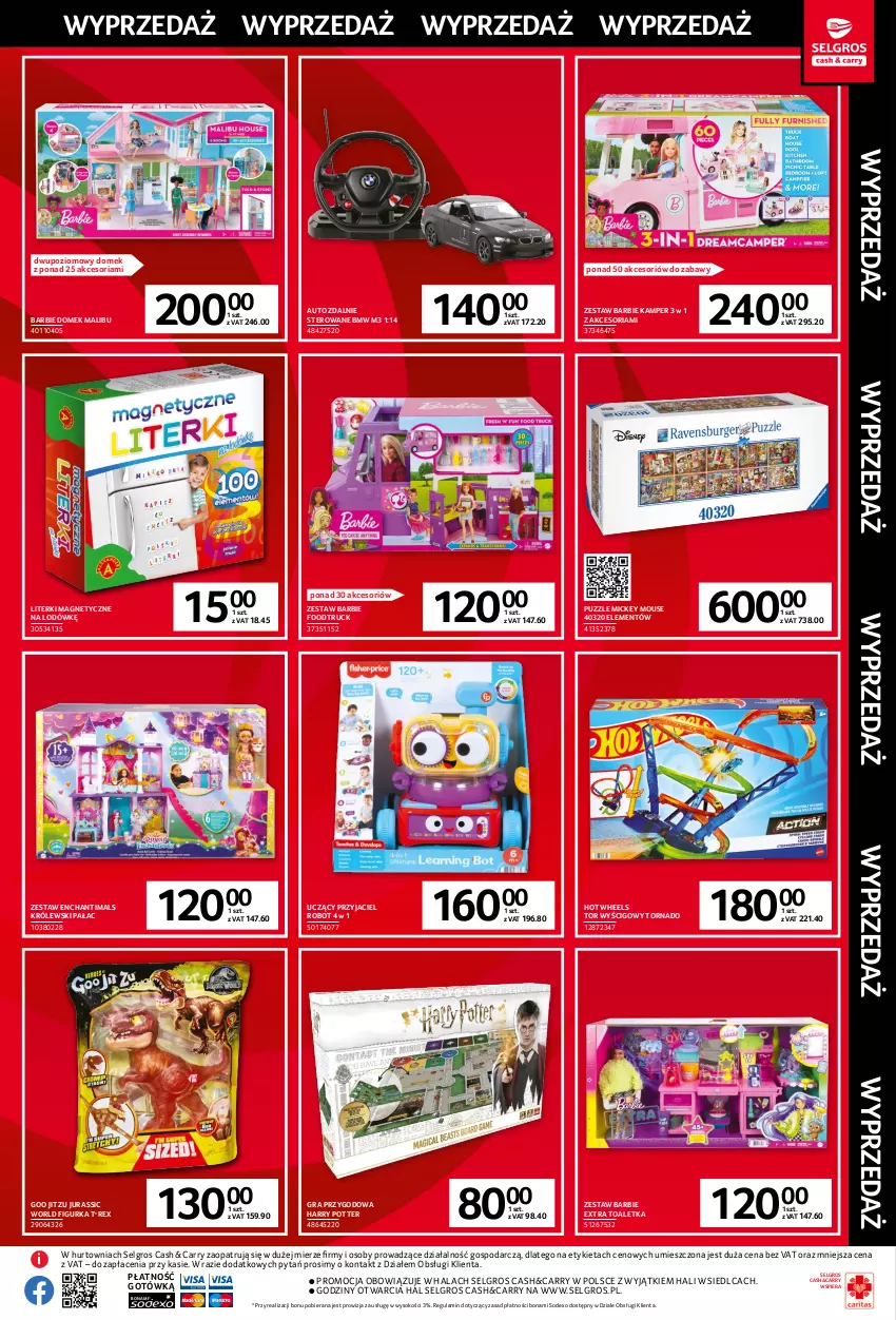 Gazetka promocyjna Selgros - Katalog Wyprzedaż - ważna 05.01 do 18.01.2023 - strona 7 - produkty: Barbie, Enchantimals, Gra, Harry Potter, Hot Wheels, Jurassic World, Królewski, LG, Malibu, Poziomowy domek, Puzzle, Robot, Sok, Toaletka, Tor wyścigowy