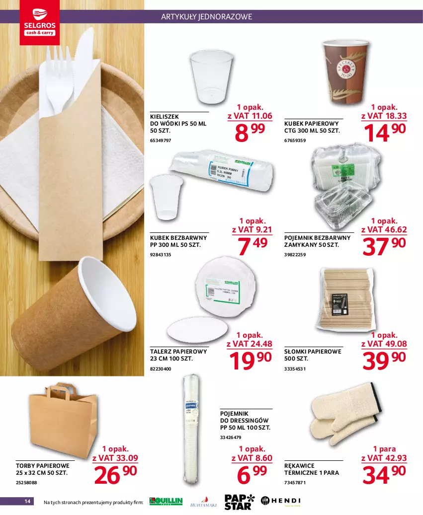 Gazetka promocyjna Selgros - Oferta gastronomiczna - ważna 03.11 do 16.11.2022 - strona 14 - produkty: Dres, Kieliszek, Kubek, Kubek papierowy, Papier, Pojemnik, Rękawice, Talerz, Talerz papierowy