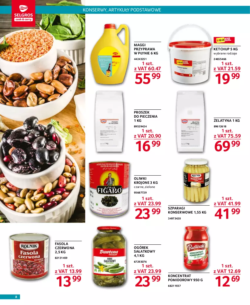 Gazetka promocyjna Selgros - Oferta gastronomiczna - ważna 03.11 do 16.11.2022 - strona 8 - produkty: Fa, Fasola, Ketchup, Koncentrat pomidorowy, Maggi, Ogórek, Oliwki, Piec, Proszek do pieczenia, Przyprawa w płynie, Sałat, Ser