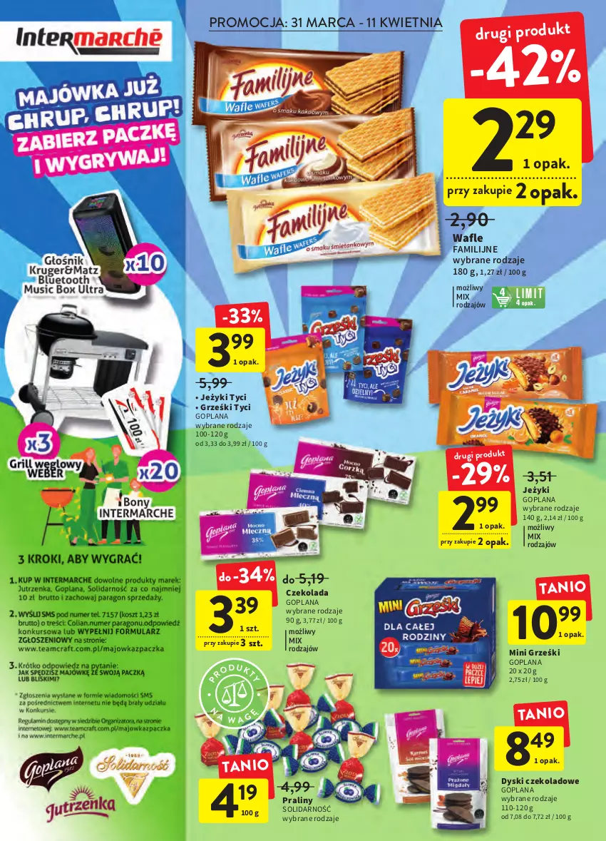 Gazetka promocyjna Intermarche - Świąteczne sprzątanie - ważna 31.03 do 06.04.2022 - strona 29 - produkty: Czekolada, Fa, Goplana, Grześki, Jeżyki, LANA, Mini Grześki, Praliny, Wafle