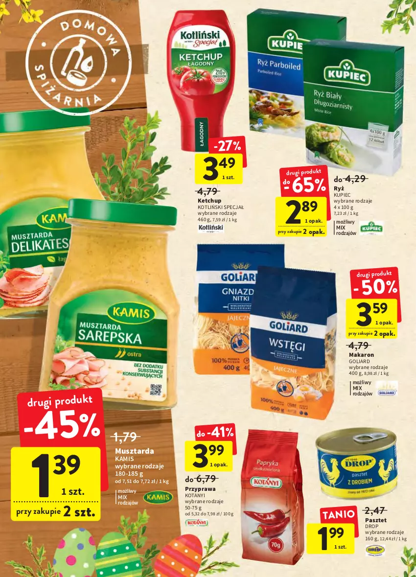 Gazetka promocyjna Intermarche - Świąteczne sprzątanie - ważna 31.03 do 06.04.2022 - strona 32 - produkty: Goliard, Kamis, Ketchup, Kupiec, Makaron, Mus, Musztarda, Pasztet, Piec, Ryż