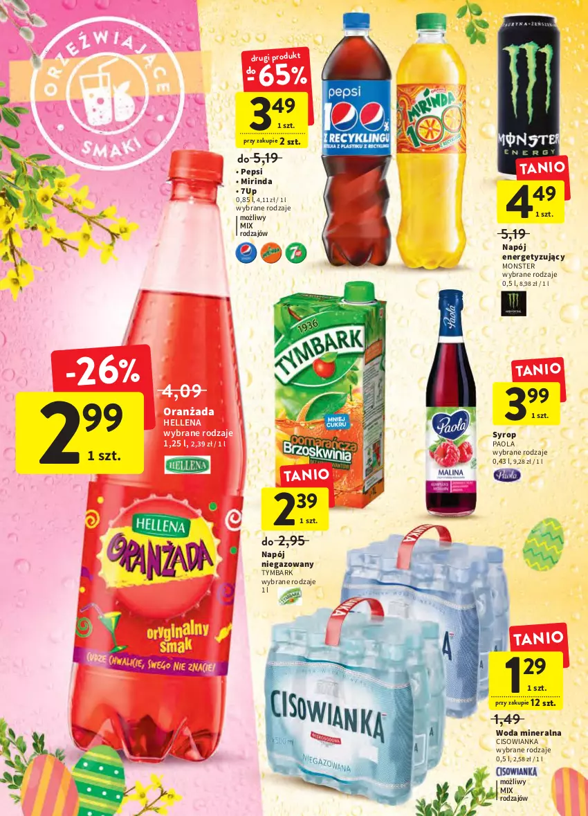 Gazetka promocyjna Intermarche - Świąteczne sprzątanie - ważna 31.03 do 06.04.2022 - strona 34 - produkty: 7up, Cisowianka, Hellena, Mirinda, Napój, Napój niegazowany, Oranżada, Paola, Pepsi, Syrop, Tymbark, Woda, Woda mineralna