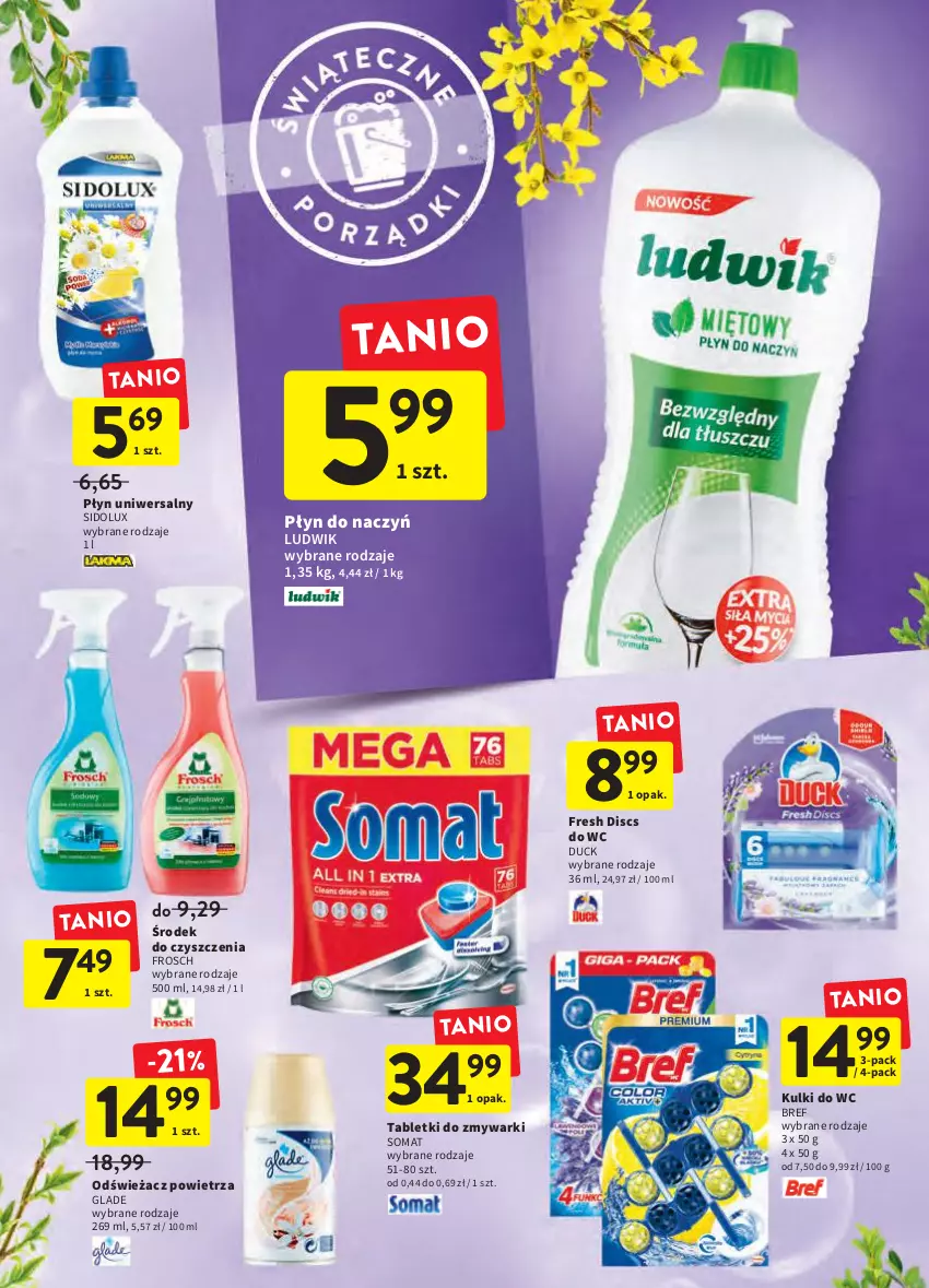 Gazetka promocyjna Intermarche - Świąteczne sprzątanie - ważna 31.03 do 06.04.2022 - strona 38 - produkty: Bref, Duck, Frosch, Kulki do wc, Ludwik, Odświeżacz powietrza, Sidolux, Somat, Tablet, Tabletki do zmywarki, Zmywarki