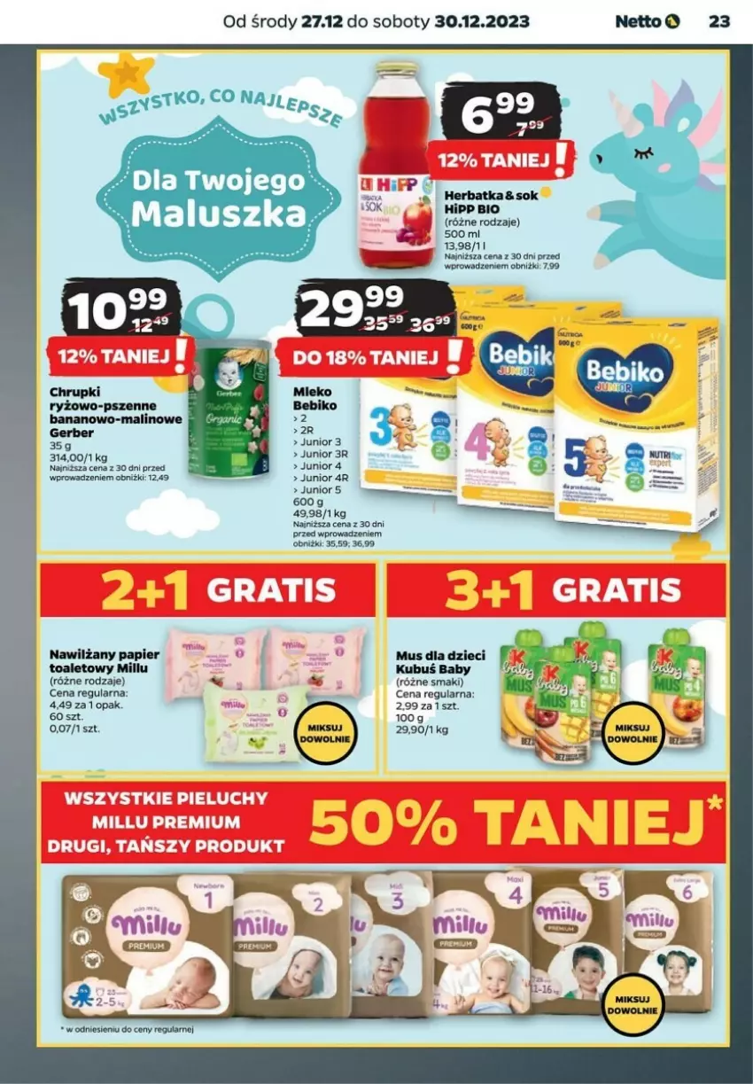 Gazetka promocyjna Netto - ważna 27.12 do 30.12.2023 - strona 16 - produkty: Bebiko, Chrupki, Dzieci, Gerber, Kubuś, Mus, Nawilżany papier, Odol, Papier, Papier toaletowy, Ryż