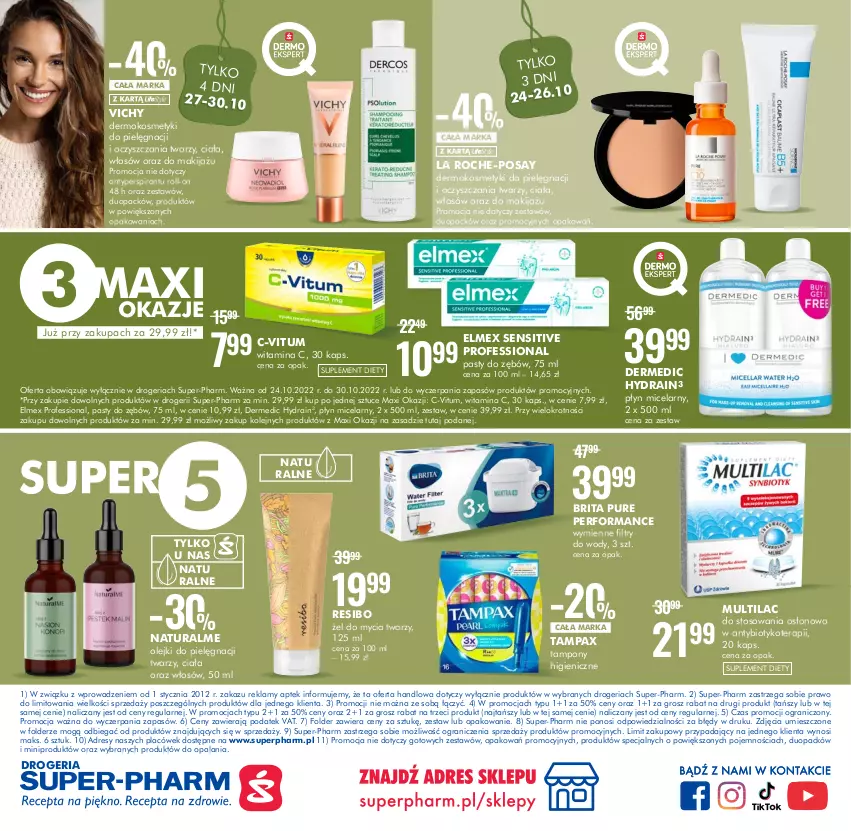 Gazetka promocyjna Super Pharm - Gazetka - ważna 24.10 do 30.10.2022 - strona 12 - produkty: Brit, Brita, Dermedic, Elmex, La Roche-Posay, Multilac, Pax, Pur, Suplement diety, Tampax, Tampony, Tera, Vichy