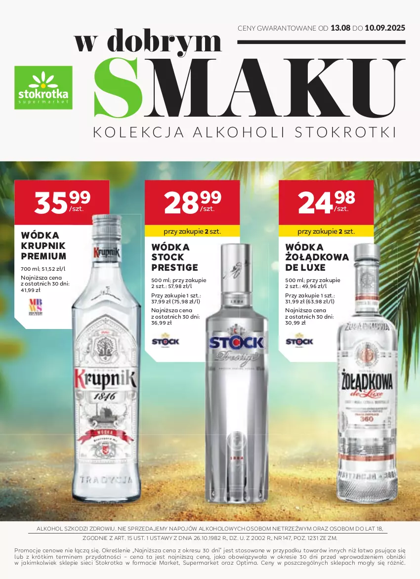 Gazetka promocyjna Stokrotka - W dobrym smaku! - ważna 13.08 do 10.09.2025 - strona 1 - produkty: Krupnik, Optima, Stock, Wódka