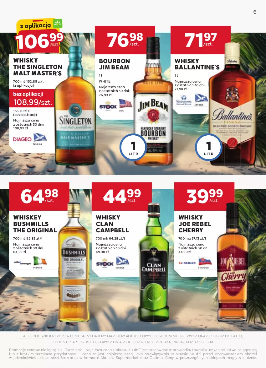 Gazetka promocyjna Stokrotka - W dobrym smaku! - ważna 13.08 do 10.09.2025 - strona 6 - produkty: Bell, Bourbon, Bushmills, Gin, Jim Beam, Koc, Optima, Whiskey, Whisky