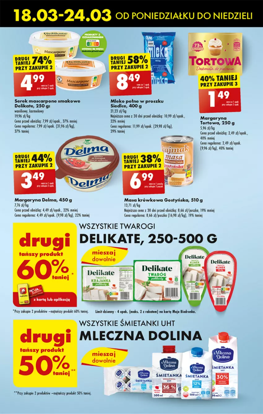 Gazetka promocyjna Biedronka - Od poniedzialku - ważna 18.03 do 23.03.2024 - strona 39 - produkty: Delma, Dron, Margaryna, Masa krówkowa, Mascarpone, Mleko, Ser, Serek, Twaróg