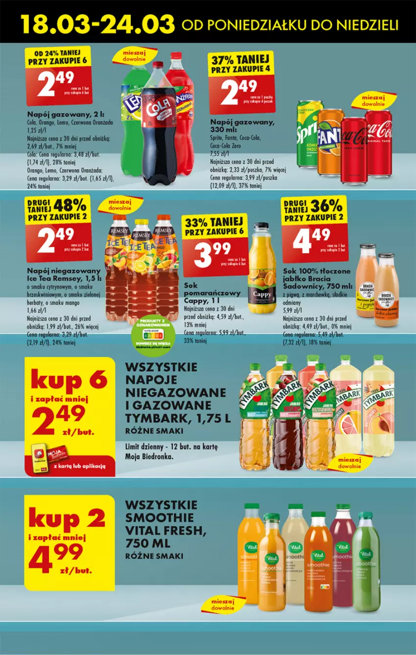 Gazetka promocyjna Biedronka - Od poniedzialku - ważna 18.03 do 23.03.2024 - strona 53 - produkty: Cappy, Coca-Cola, Dron, Fa, Fanta, Mango, Napój, Napój gazowany, Napoje, Smoothie, Sok, Sos, Tymbark