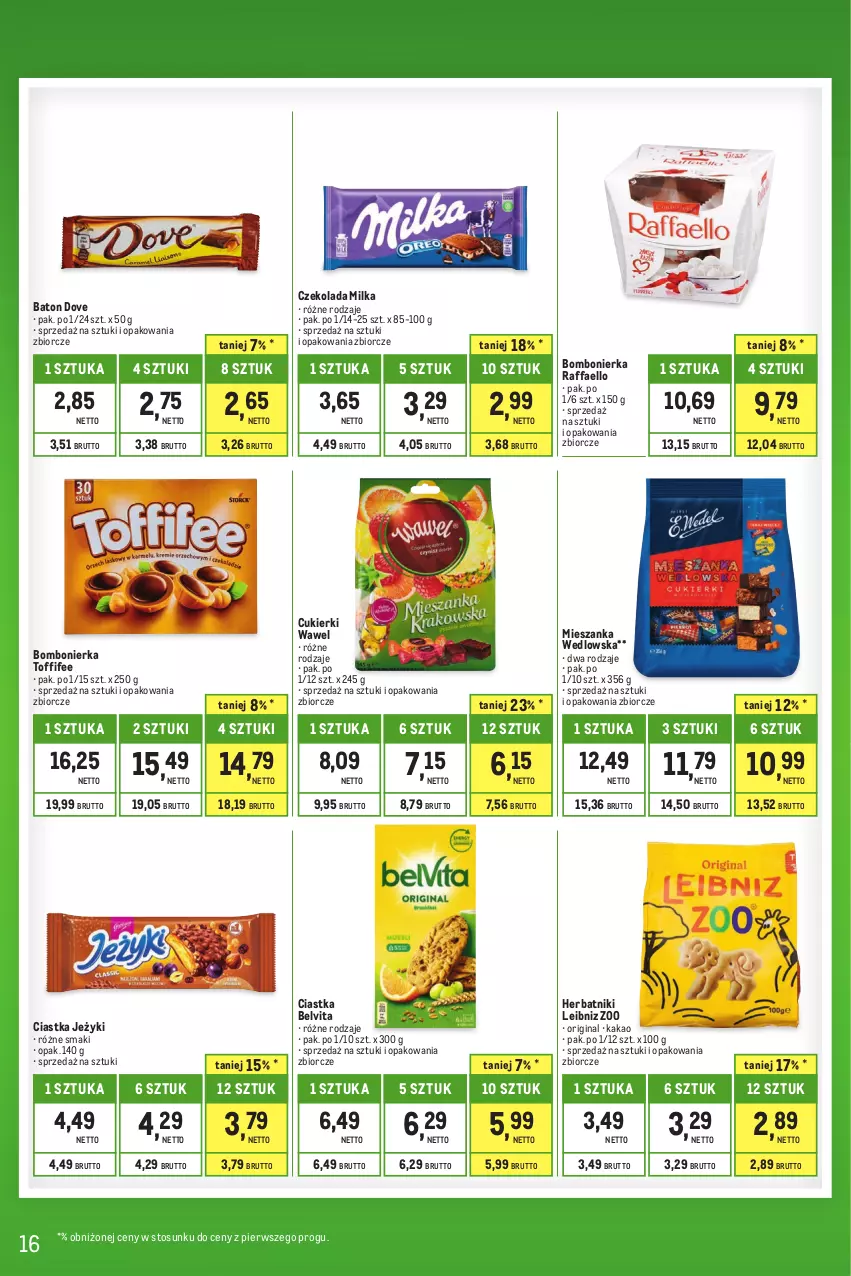 Gazetka promocyjna Makro - Kupujesz więcej płacisz mniej - oferta z alkoholem - ważna 01.08 do 31.08.2023 - strona 16 - produkty: Baton, BelVita, Ciastka, Cukier, Cukierki, Czekolada, Dove, Fa, Gin, Herbatniki, Jeżyki, Kakao, Mieszanka wedlowska, Milka, Raffaello, Toffifee, Vita C, Wawel