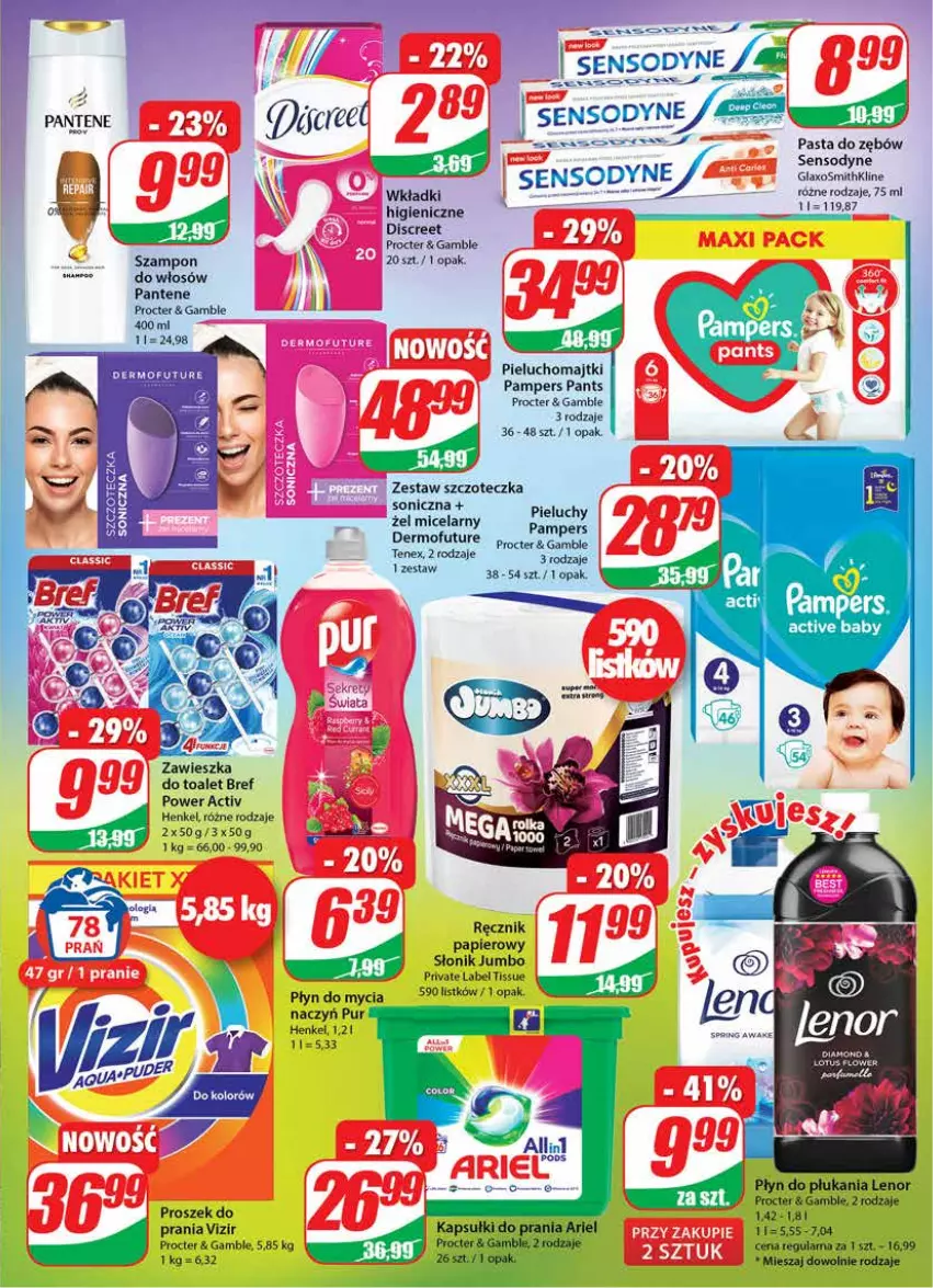 Gazetka promocyjna Dino - Gazetka - ważna 17.11 do 23.11.2021 - strona 19 - produkty: Bref, Dermofuture, Discreet, Lenor, Majtki, Pampers, Pantene, Papier, Pasta do zębów, Pieluchomajtki, Pieluchy, Płyn do mycia, Płyn do płukania, Pur, Sensodyne, Szampon, Szczoteczka, Tenex, Vizir, Wkładki