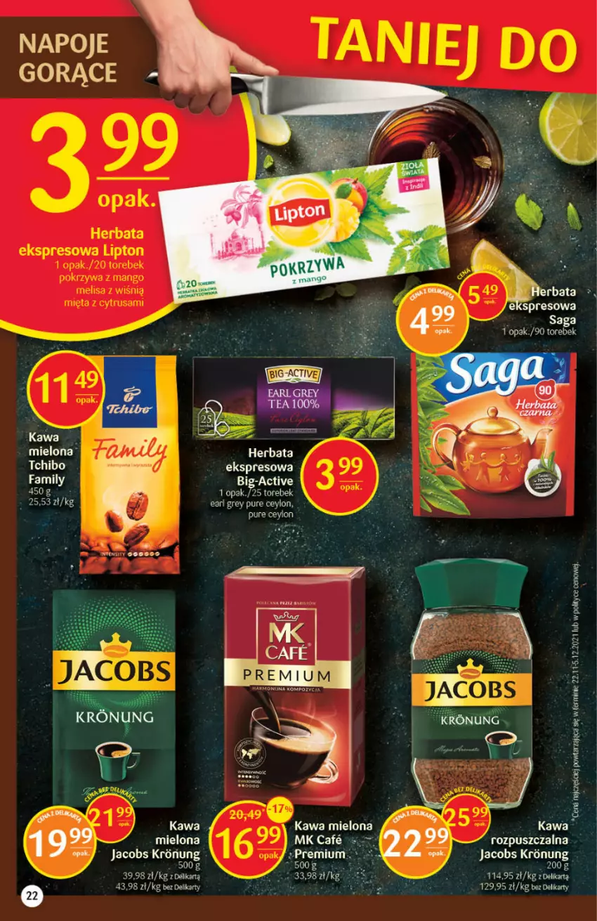 Gazetka promocyjna Delikatesy Centrum - Gazetka DC05 - ważna 03.02 do 09.02.2022 - strona 22 - produkty: Earl Grey, Fa, Herbata, Jacobs, Kawa, Kawa mielona, LG, Napoje, Pur