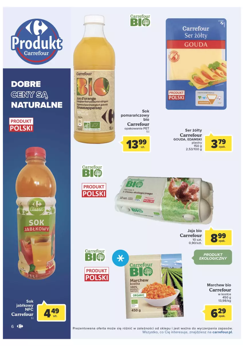 Gazetka promocyjna Carrefour - Gazetka Marka Carrefour - ważna 08.03 do 19.03.2022 - strona 6 - produkty: Edam, Gouda, Jaja, Ser, Sok, Sok pomarańczowy