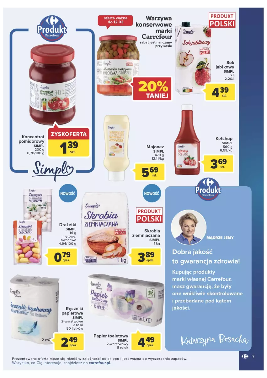 Gazetka promocyjna Carrefour - Gazetka Marka Carrefour - ważna 08.03 do 19.03.2022 - strona 7 - produkty: Ketchup, Majonez, Marchewka, Papier, Papier toaletowy, Ręcznik, Rolki, Ser, Sok