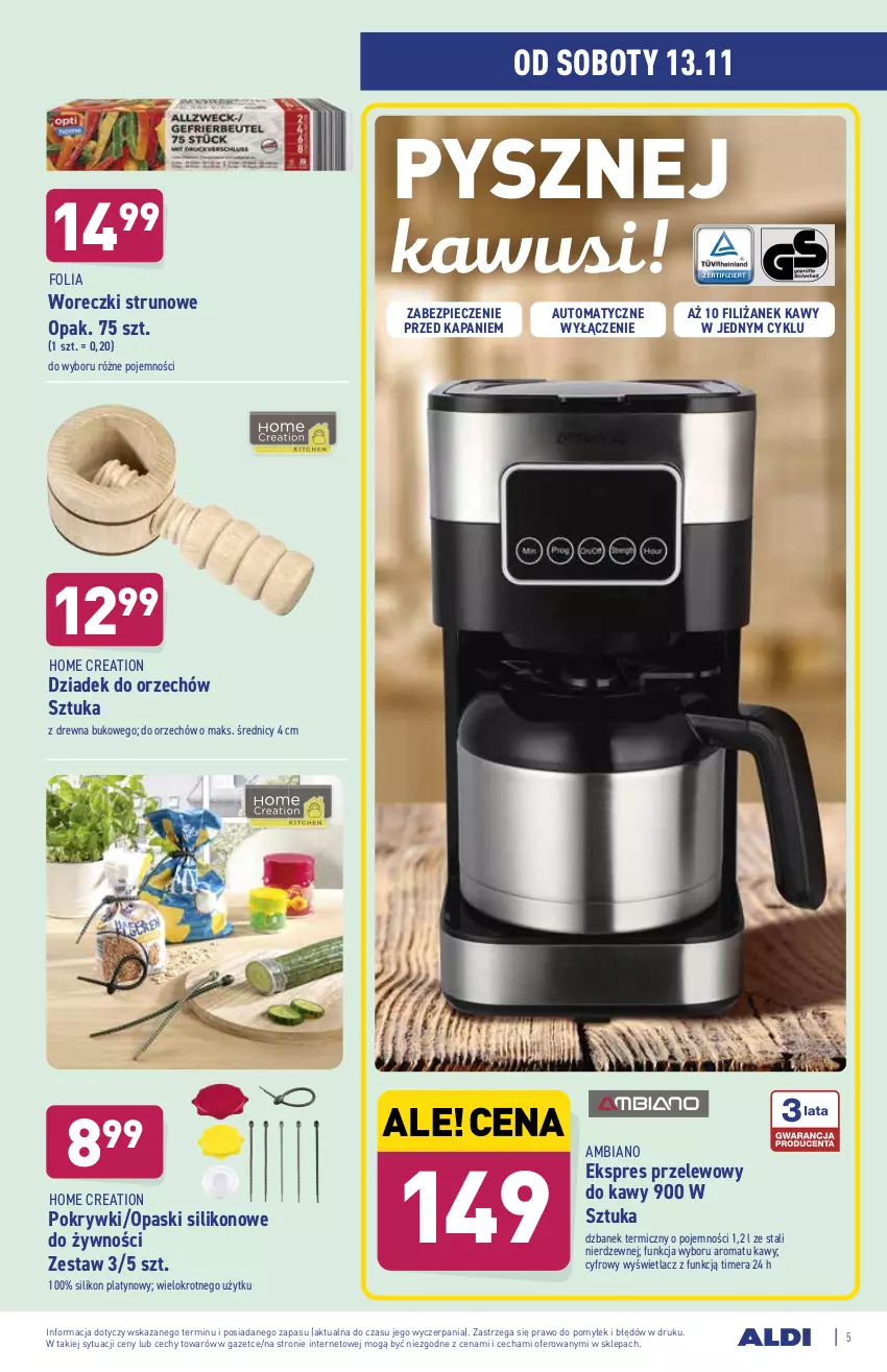 Gazetka promocyjna Aldi - ważna 08.11 do 13.11.2021 - strona 5 - produkty: Dzbanek, Dziadek do orzechów, Ekspres przelewowy, Piec