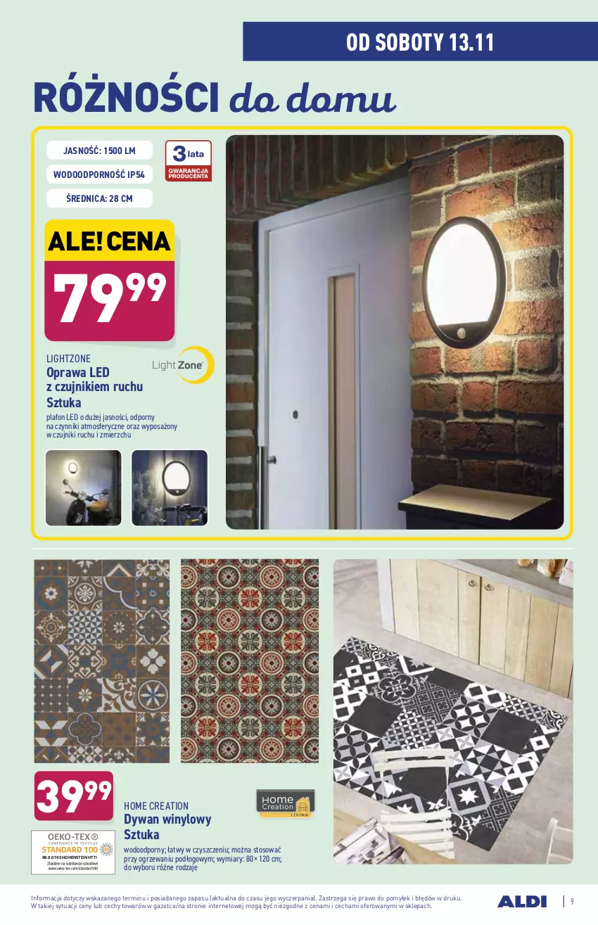 Gazetka promocyjna Aldi - ważna 08.11 do 13.11.2021 - strona 9 - produkty: Dywan, Plafon, Plafon LED, Por