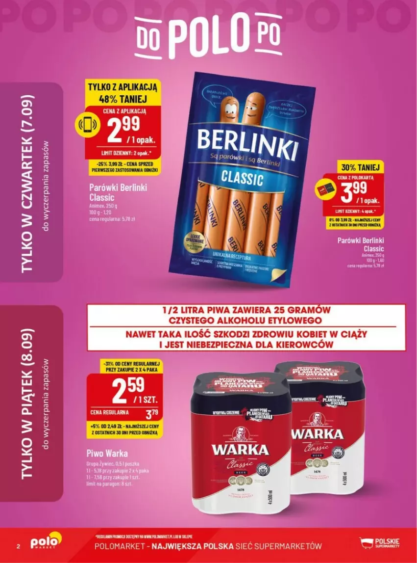 Gazetka promocyjna PoloMarket - ważna 06.09 do 12.09.2023 - strona 2 - produkty: Berlinki, Gra, Parówki, Piec, Piwa