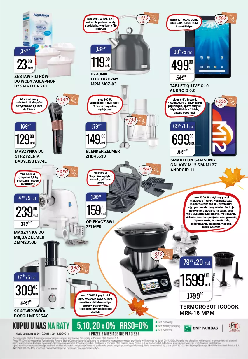 Gazetka promocyjna Bi1 - Spadające ceny - ważna 06.10 do 12.10.2021 - strona 9 - produkty: Aquaphor, Babyliss, Bateria, Blender, Bosch, Czajnik, Czajnik elektryczny, Gala, Gofry, Gra, Grill, Książka, LG, Maszynka, Pokrywa, Robot, Samsung, Smartfon, Sok, Szynka, Tablet, Zelmer