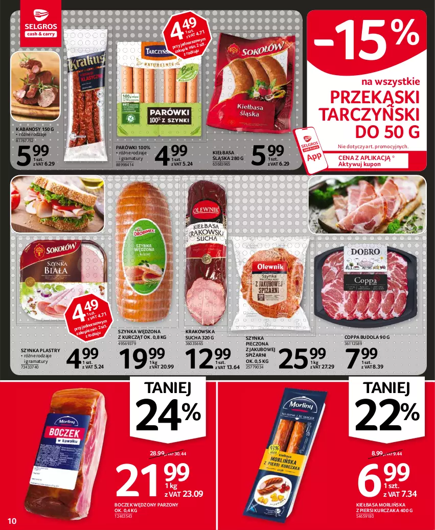 Gazetka promocyjna Selgros - Oferta spożywcza - ważna 15.04 do 28.04.2021 - strona 10 - produkty: Boczek, Gra, Kabanos, Kiełbasa, Kiełbasa śląska, Kurczak, Parówki, Piec, Rama, Szynka, Tarczyński