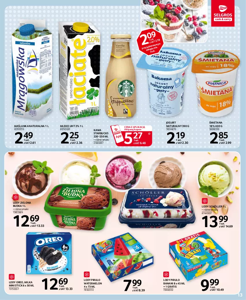 Gazetka promocyjna Selgros - Oferta spożywcza - ważna 15.04 do 28.04.2021 - strona 13 - produkty: Gra, Jogurt, Jogurt naturalny, Kawa, Lody, Maślanka, Melon, Milka, Mleko, Oreo, Zielona Budka