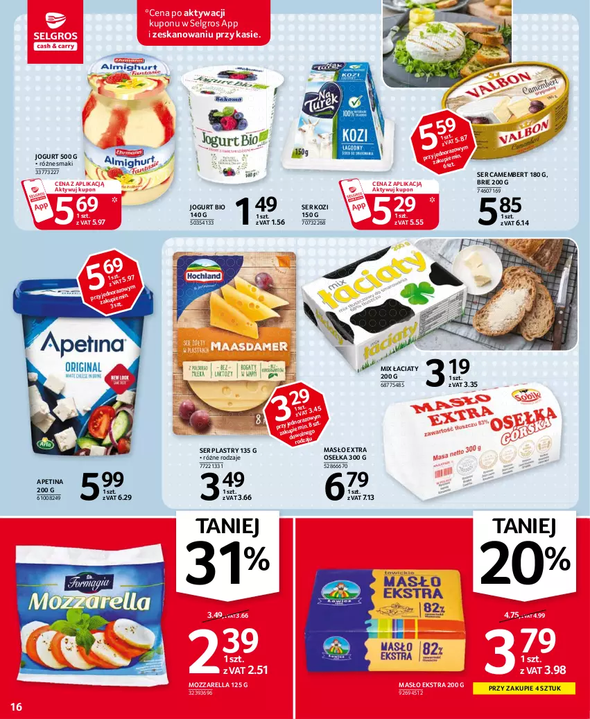 Gazetka promocyjna Selgros - Oferta spożywcza - ważna 15.04 do 28.04.2021 - strona 16 - produkty: Brie, Camembert, Jogurt, Jogurt bio, LG, Masło, Mozzarella, Ser, Ser kozi