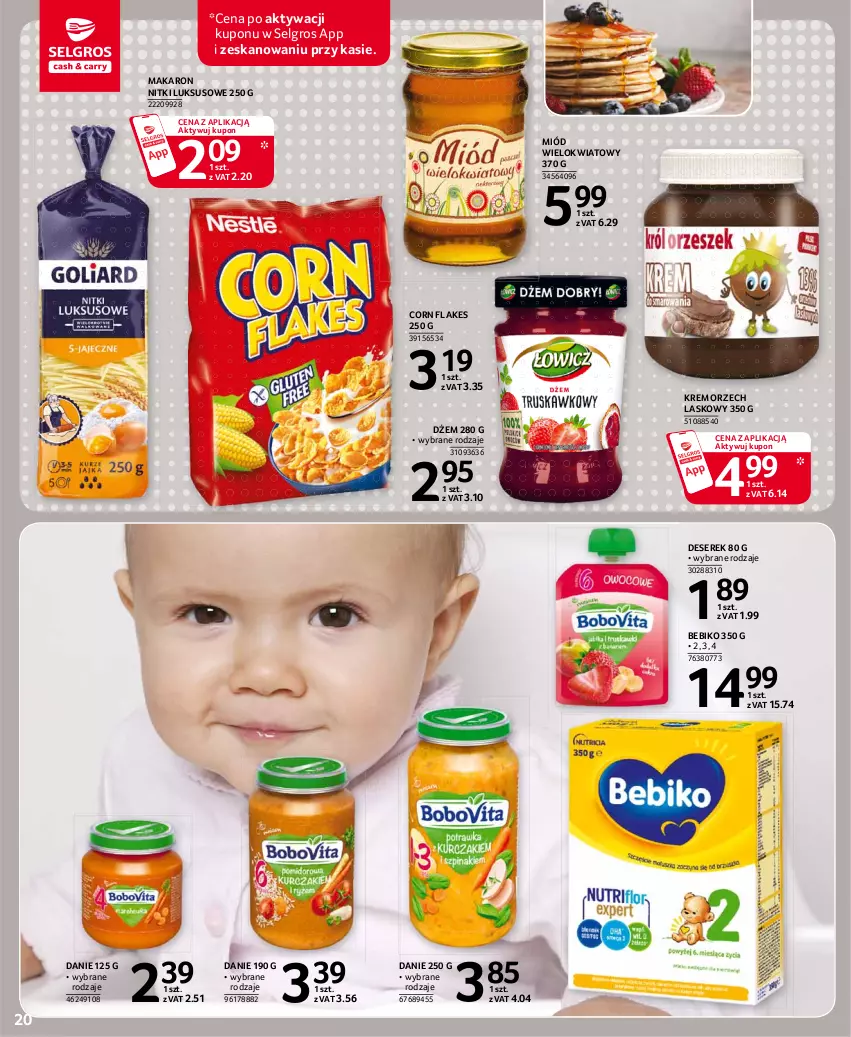 Gazetka promocyjna Selgros - Oferta spożywcza - ważna 15.04 do 28.04.2021 - strona 20 - produkty: Bebiko, Corn flakes, Deser, Dżem, LG, Makaron, Miód, Ser, Serek