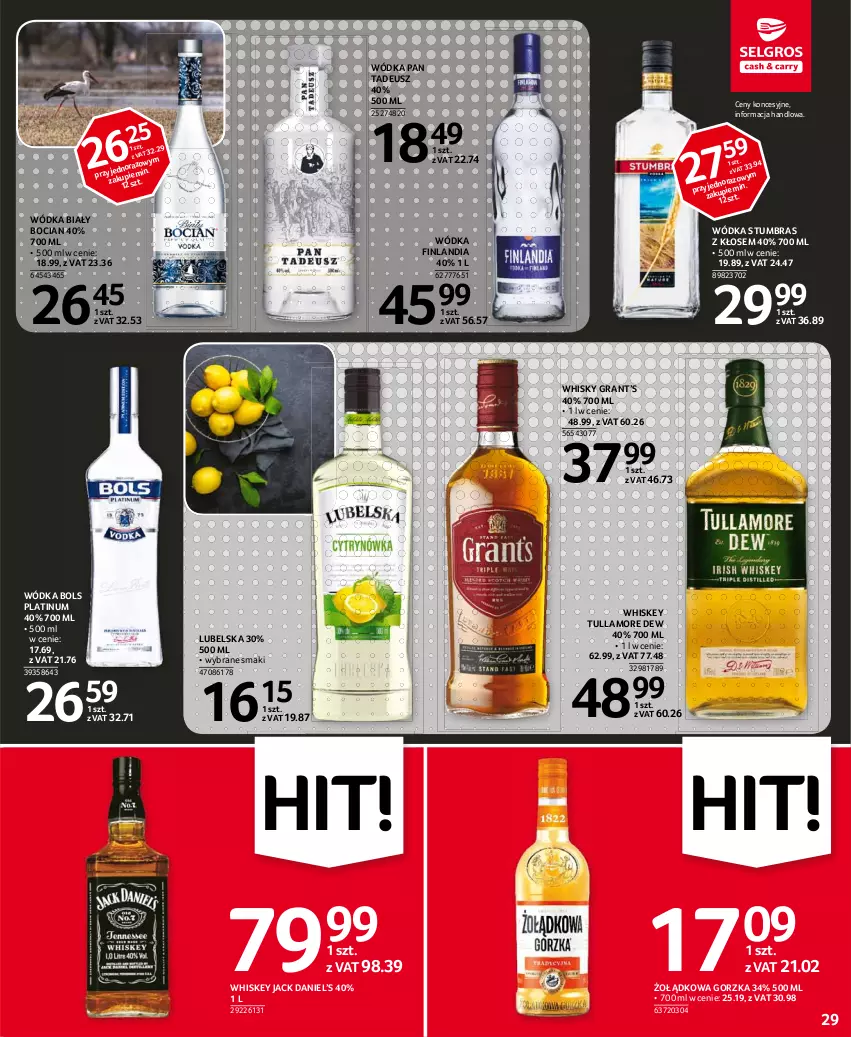 Gazetka promocyjna Selgros - Oferta spożywcza - ważna 15.04 do 28.04.2021 - strona 29 - produkty: Biały Bocian, Bols, Finlandia, Gra, Tullamore Dew, Whiskey, Whisky, Wódka