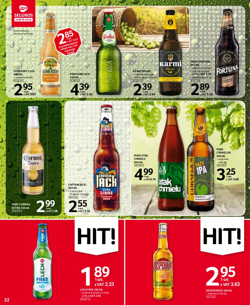 Gazetka promocyjna Selgros - Oferta spożywcza - ważna 15.04 do 28.04.2021 - strona 32 - produkty: Captain Jack, Corona Extra, Desperados, Fortuna, Gin, Karmi, Piwo, Somersby