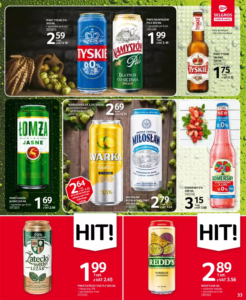 Gazetka promocyjna Selgros - Oferta spożywcza - ważna 15.04 do 28.04.2021 - strona 33 - produkty: Namysłów, Piwo, Radler, Somersby, Tyskie, Warka