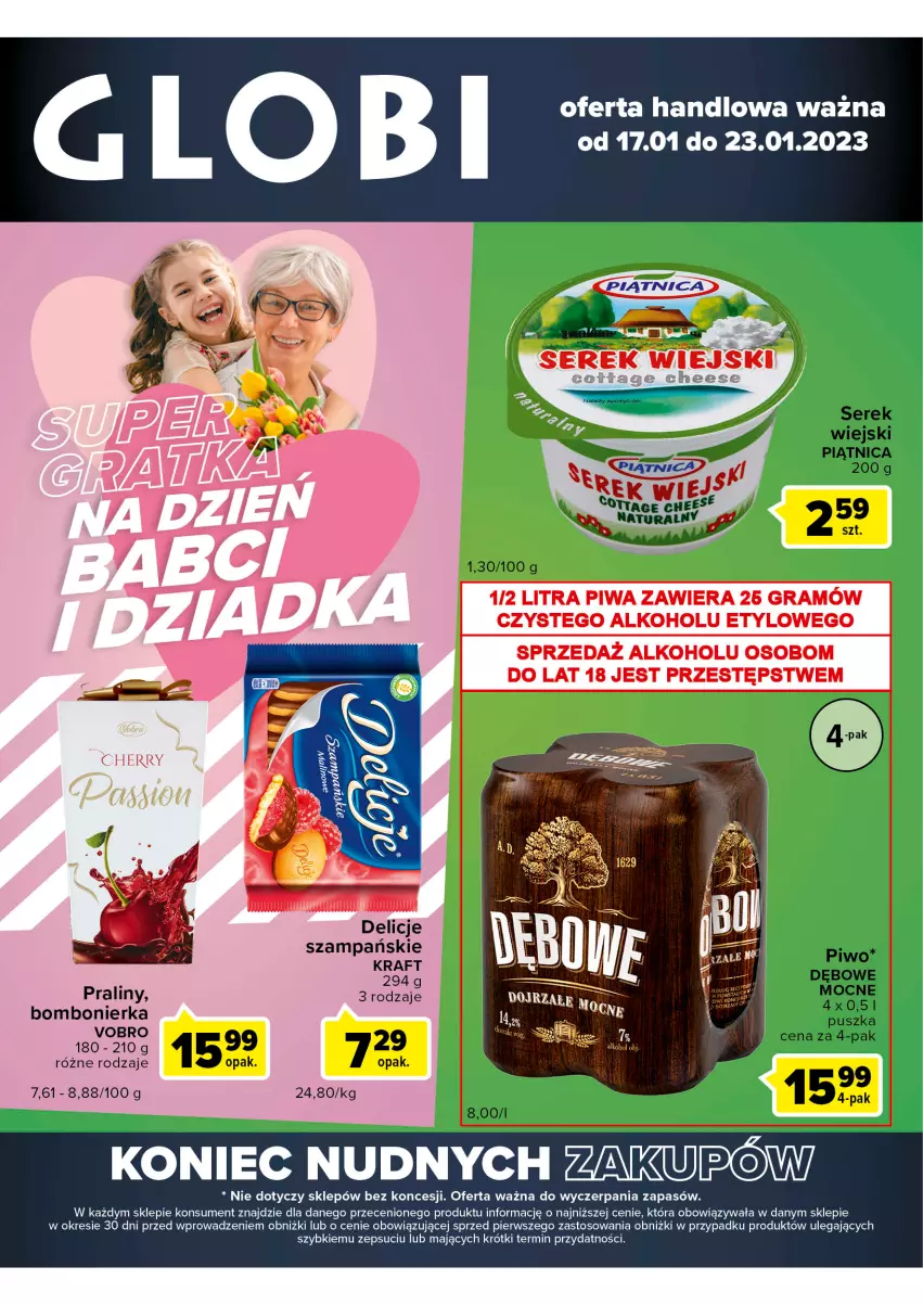 Gazetka promocyjna Carrefour - Gazetka Globi - ważna 17.01 do 23.01.2023 - strona 1 - produkty: Delicje, Gra, Piątnica, Piwa, Piwo, Praliny, Ser, Serek, Serek wiejski