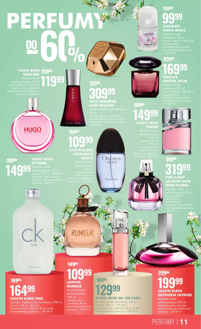 Gazetka promocyjna Super Pharm - Gazetka - ważna 20.04 do 08.05.2023 - strona 11 - produkty: Cacharel, Calvin Klein, Flora, Hugo Boss, Lanvin, Laur, Lion, Paco Rabanne, Perfum, Rum, SESSIO, Versace, Woda, Woda perfumowana, Woda toaletowa, Yves Saint Laurent