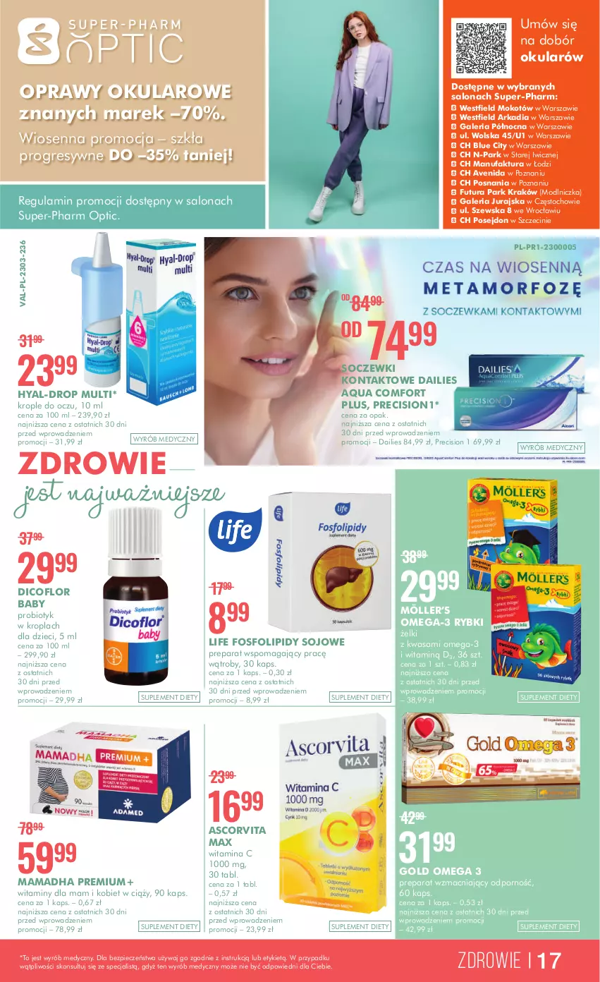 Gazetka promocyjna Super Pharm - Gazetka - ważna 20.04 do 08.05.2023 - strona 17 - produkty: Dicoflor, Dzieci, Fa, Gres, Krople do oczu, Omega-3, Piec, Por, Probiotyk, Soczewki kontaktowe, Suplement diety, Wasa, Zdrowie