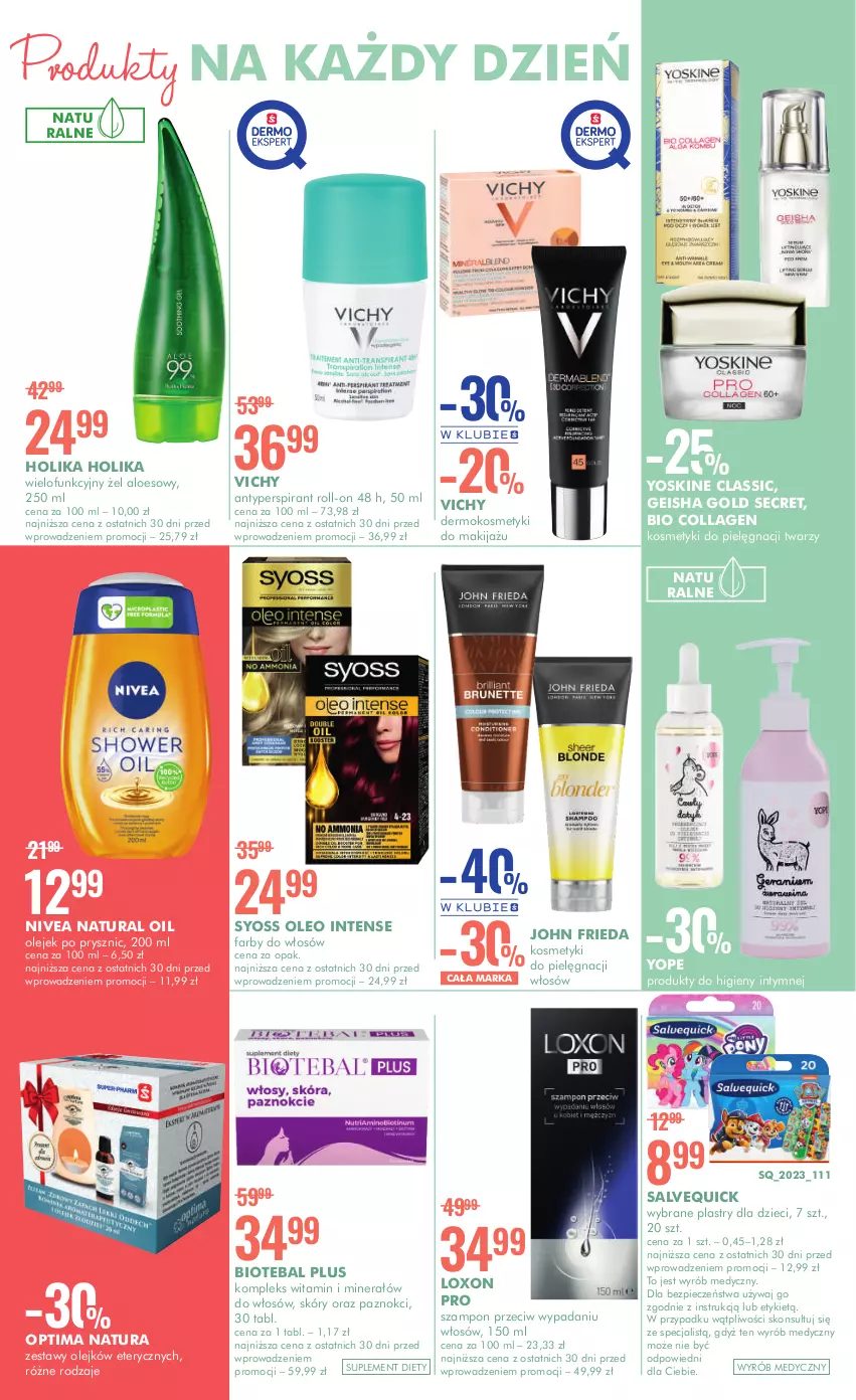 Gazetka promocyjna Super Pharm - Gazetka - ważna 20.04 do 08.05.2023 - strona 3 - produkty: Antyperspirant, BIOTEBAL, Dzieci, Fa, Holika Holika, John frieda, Kosmetyki do pielęgnacji, Makijaż, Nivea, Olej, Oleo, Optima, Piec, Suplement diety, Syoss, Szampon, Vichy, Yope, Yoskine