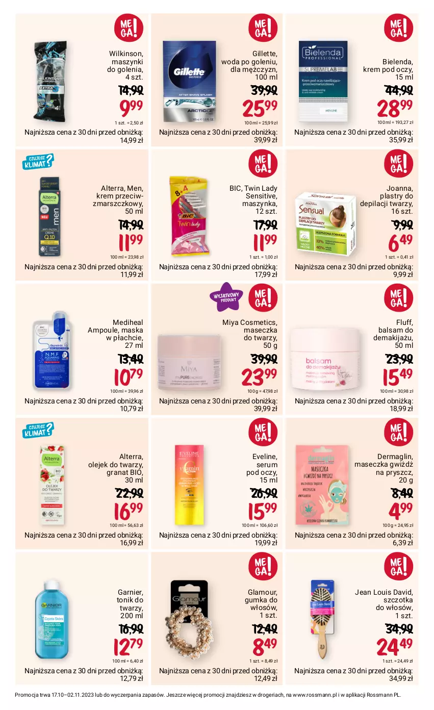 Gazetka promocyjna Rossmann - 17 października - ważna 17.10 do 02.11.2023 - strona 6 - produkty: Alterra, BIC, Bielenda, Eveline, Garnier, Gillette, Gra, Granat, Joanna, Krem pod oczy, Krem przeciwzmarszczkowy, Makijaż, Mars, Maska, Maska w płachcie, Maszynka, Miya Cosmetics, Olej, Plastry do depilacji, Rum, Ser, Serum, Serum pod oczy, Szczotka, Szczotka do włosów, Szynka, Tonik, Tonik do twarzy, Woda, Woda po goleniu