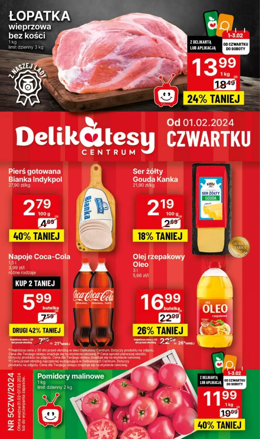 Gazetka promocyjna Delikatesy Centrum - NOWA GAZETKA Delikatesy Centrum od 1 lutego! 1-7.02.2024 - ważna 01.02 do 07.02.2024 - strona 1 - produkty: Bianka, Coca-Cola, Gouda, Napoje, Olej, Olej rzepakowy, Oleo, Rum