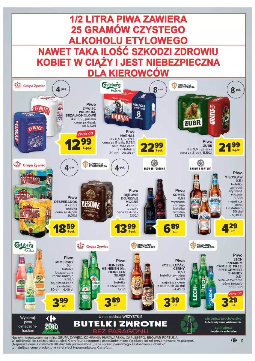 Gazetka promocyjna Carrefour - Gazetka Carrefour - ważna 10.01 do 21.01.2023 - strona 11 - produkty: Carlsberg, Desperados, Fortuna, Gra, Heineken, Kozel, Lech Premium, Piec, Piwa, Piwo, Somersby