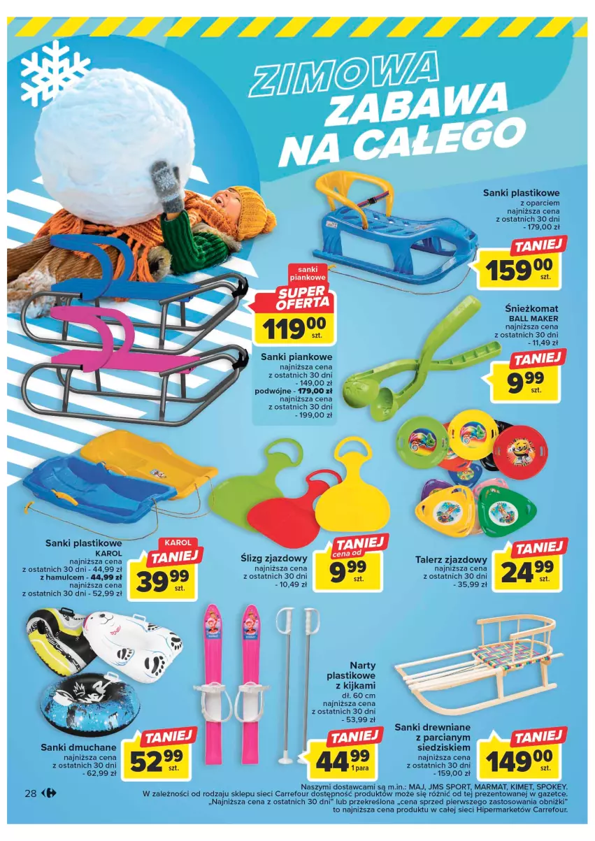 Gazetka promocyjna Carrefour - Gazetka Carrefour - ważna 10.01 do 21.01.2023 - strona 28 - produkty: Narty, Por, Sanki, Sanki drewniane, Sanki plastikowe, Sport, Talerz