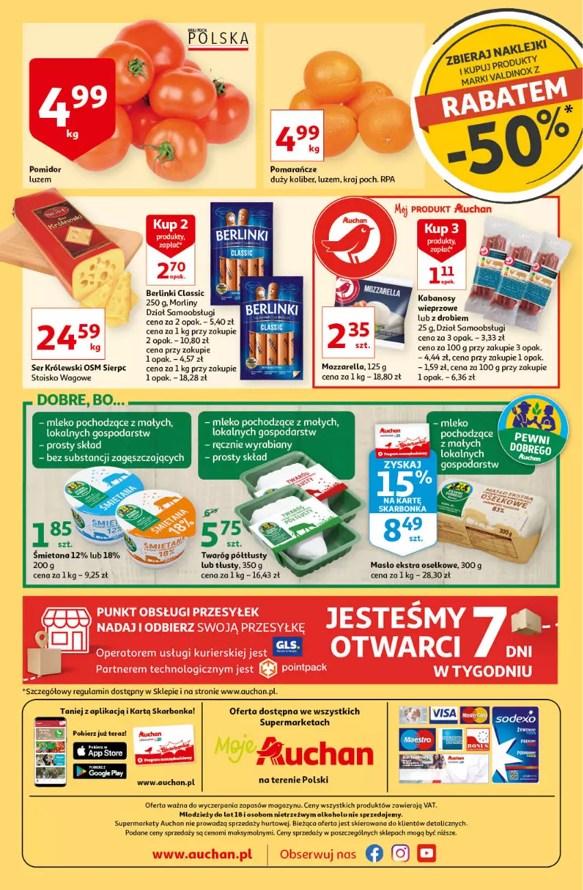 Gazetka promocyjna Auchan - Kawa i czekolada aromatycznie i słodko Moje Auchan - ważna 21.10 do 31.10.2021 - strona 4 - produkty: Berlinki, Kabanos, Królewski, Masło, Mleko, Morliny, Mozzarella, Pomarańcze, Ser, Tera, Twaróg, Twaróg półtłusty