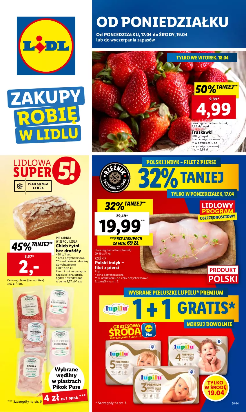 Gazetka promocyjna Lidl - GAZETKA - ważna 17.04 do 19.04.2023 - strona 1 - produkty: Chleb, Gra, Olej, PIKOK, Pur, Ser, Truskawki