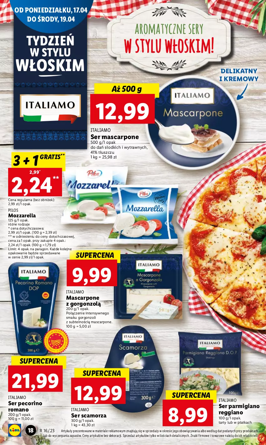 Gazetka promocyjna Lidl - GAZETKA - ważna 17.04 do 19.04.2023 - strona 24 - produkty: Gra, Mascarpone, Mozzarella, Olej, Pecorino, Pilos, Scamorza, Ser