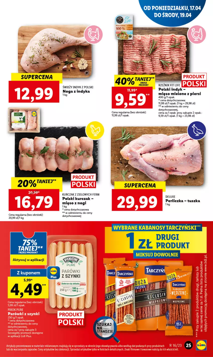 Gazetka promocyjna Lidl - GAZETKA - ważna 17.04 do 19.04.2023 - strona 31 - produkty: Kabanos, Kurczak, Mięso, Mięso mielone, Parówki, Perliczka, Pur, Tarczyński, Tusz