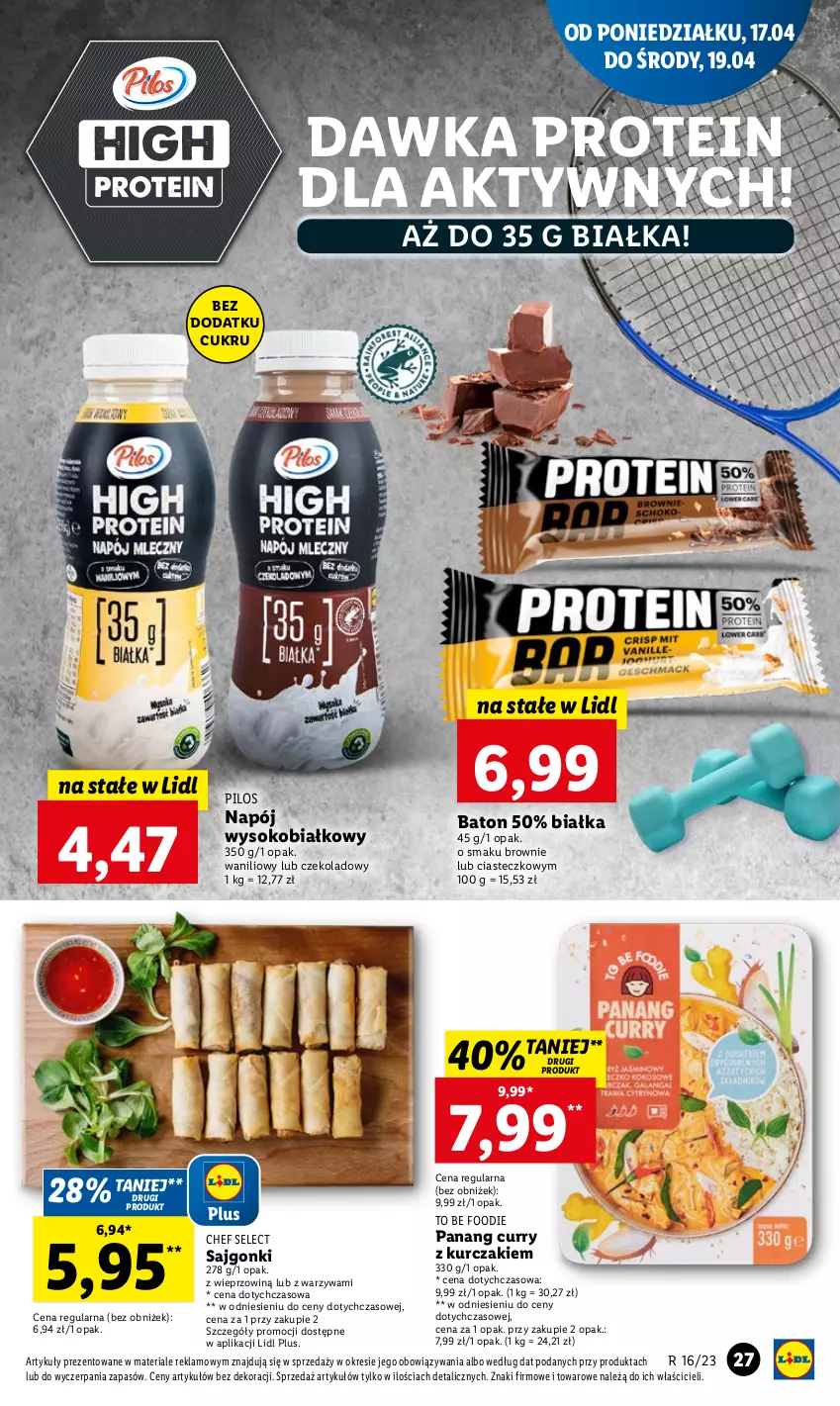 Gazetka promocyjna Lidl - GAZETKA - ważna 17.04 do 19.04.2023 - strona 33 - produkty: Baton, Brownie, Kurczak, Napój, Pilos, Sajgonki, Sok, Warzywa