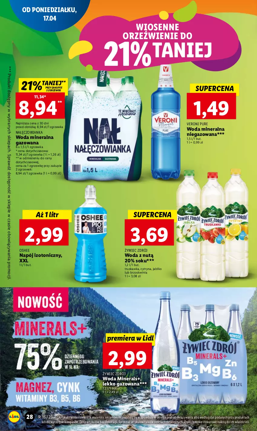 Gazetka promocyjna Lidl - GAZETKA - ważna 17.04 do 19.04.2023 - strona 34 - produkty: Nałęczowianka, Napój, Napój izotoniczny, Oshee, Pur, Sok, Woda, Woda mineralna