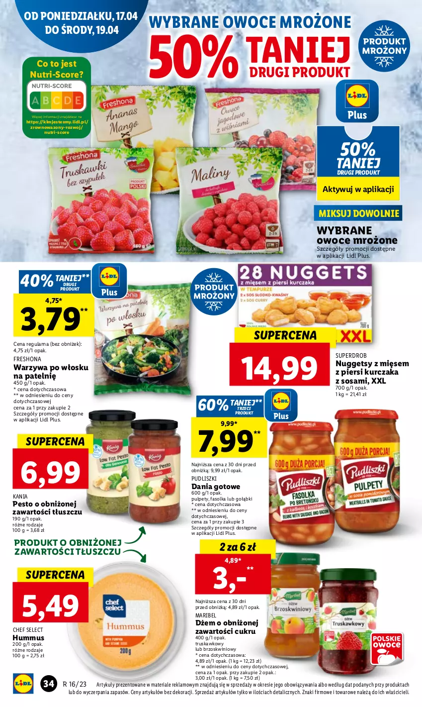 Gazetka promocyjna Lidl - GAZETKA - ważna 17.04 do 19.04.2023 - strona 42 - produkty: Dania gotowe, Dżem, Fa, Hummus, Kurczak, Mus, Owoce, Pesto, Pudliszki, Pulpety, Sos, Warzywa, Wazon