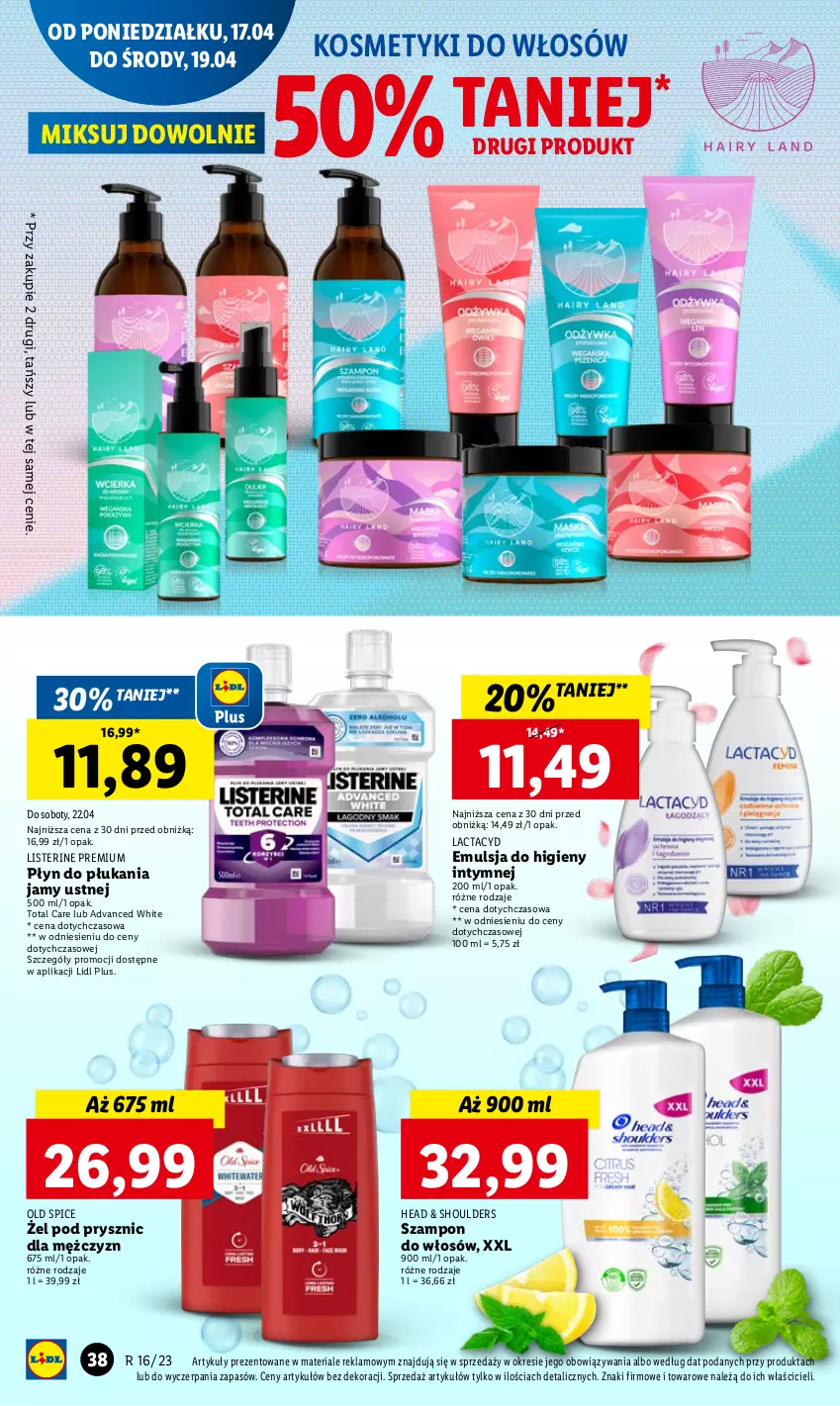 Gazetka promocyjna Lidl - GAZETKA - ważna 17.04 do 19.04.2023 - strona 46 - produkty: Emulsja, Lactacyd, Listerine, Old Spice, Płyn do płukania, Płyn do płukania jamy ustnej, Szampon