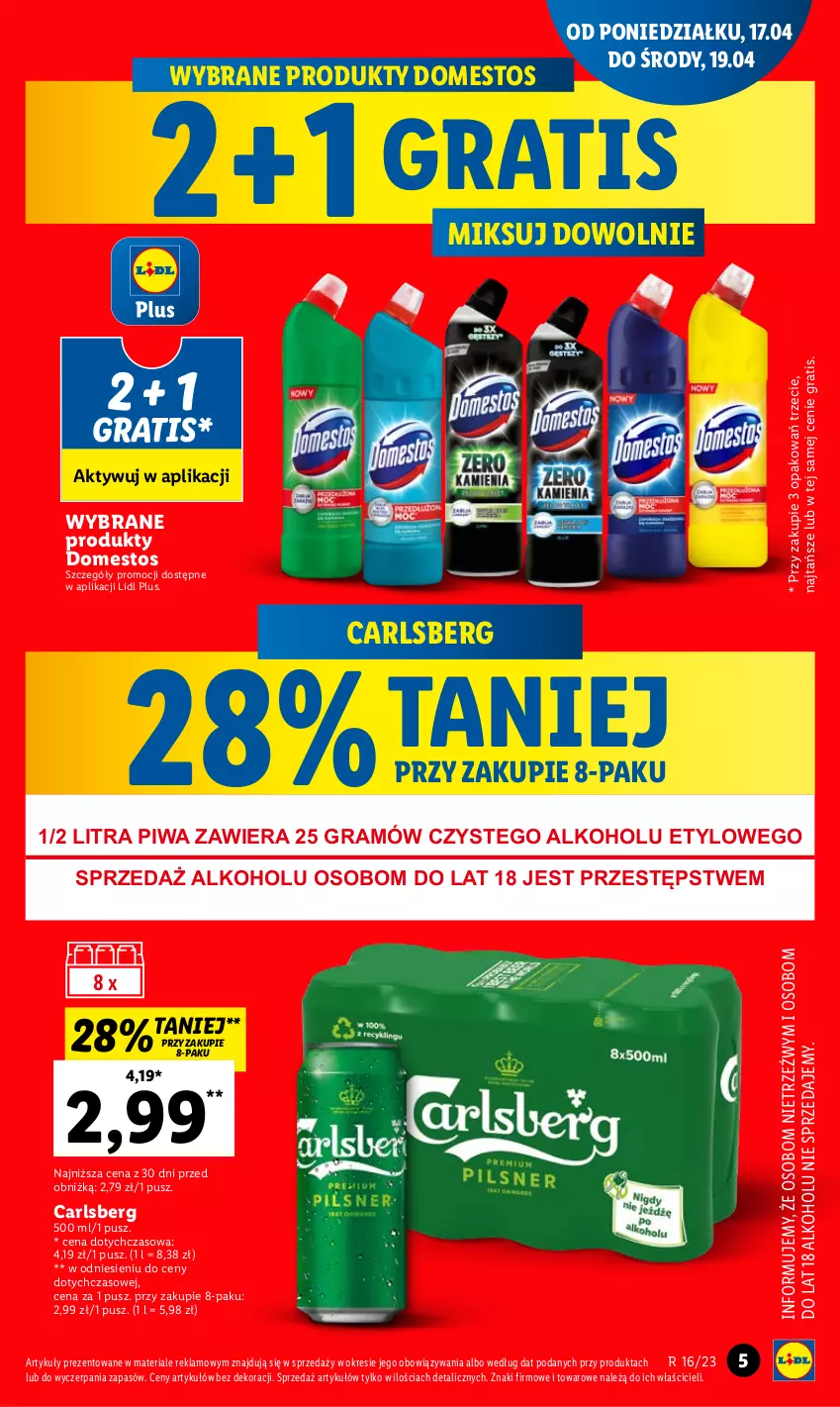 Gazetka promocyjna Lidl - GAZETKA - ważna 17.04 do 19.04.2023 - strona 5 - produkty: Carlsberg, Domestos, Gra, Piwa