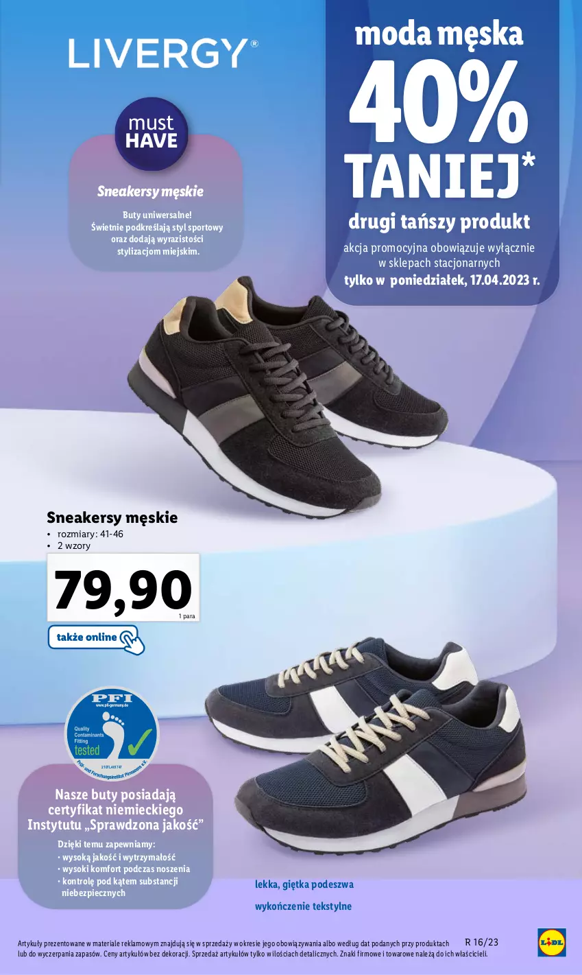 Gazetka promocyjna Lidl - GAZETKA - ważna 17.04 do 19.04.2023 - strona 55 - produkty: Buty, Moda, Mus, Piec, Por, Sneakersy, Sok, Sport