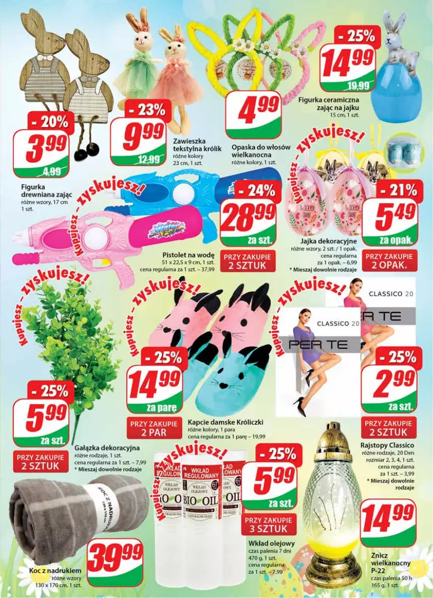 Gazetka promocyjna Dino - Gazetka - ważna 23.03 do 29.03.2022 - strona 21 - produkty: Figurka ceramiczna, Koc, Królik, Olej, Opaska, Pistolet, Rajstopy, Top, Znicz