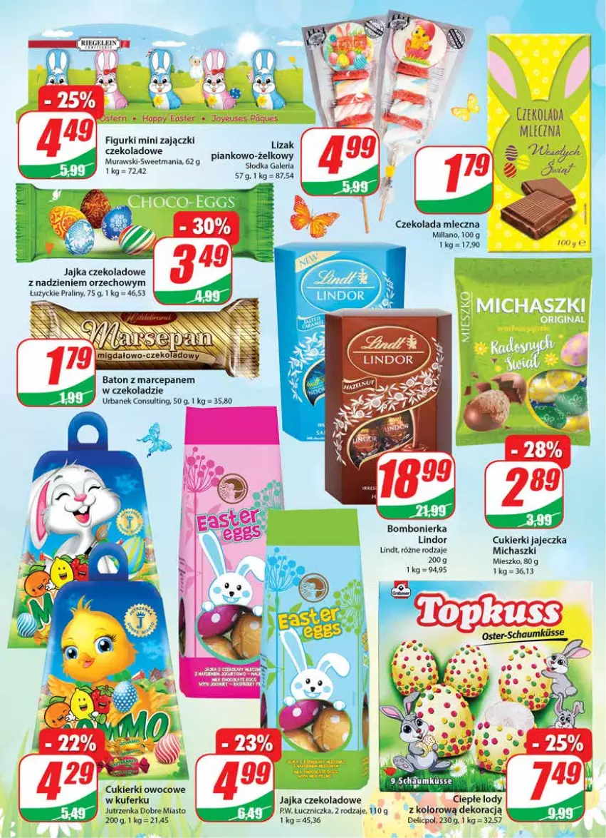 Gazetka promocyjna Dino - Gazetka - ważna 23.03 do 29.03.2022 - strona 5 - produkty: Baton, Ciepłe lody, Cukier, Cukierki, Czekolada, Czekolada mleczna, Jutrzenka, Lindor, Lindt, Lody, Praliny, Znicz